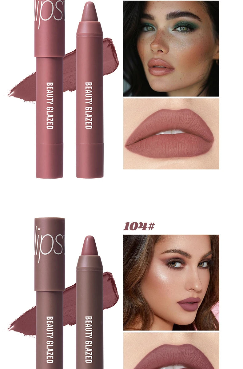 12-Color Matte Waterproof Lipstick Pen - Long-Lasting, Vibrant Berry Tone, Plant-Based Squalane, Smooth Application for All Skin