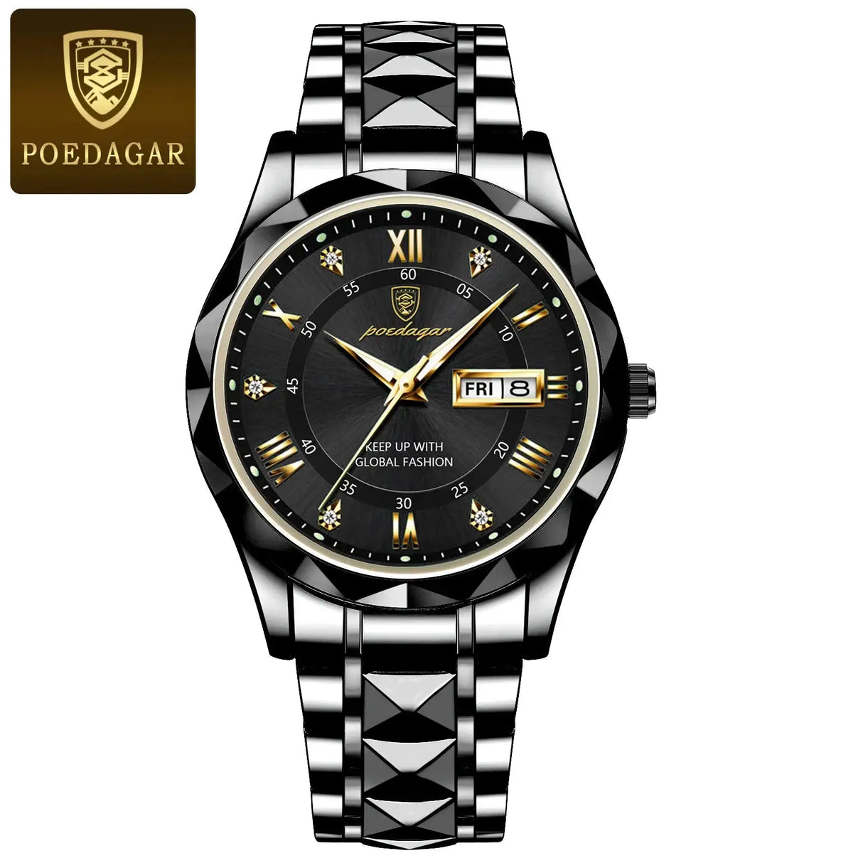 POEDAGAR Business Men's Watch Waterproof Luminous Stainless Steel Date Week Watches For Man Fashion Luxury Quartz Men Wristwatch - Lootquake