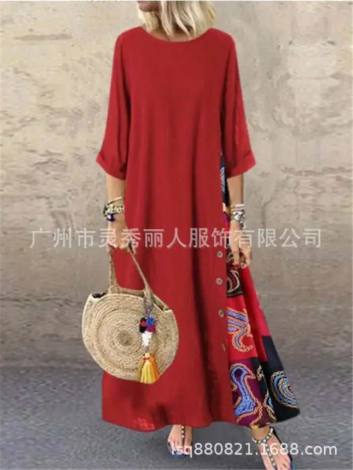 Women's Fashion Casual Loose Big Swing Half Sleeve Long Dress Floral Holiday Maxi Dress Plus Size Vestidos Longos Robe - Lootquake