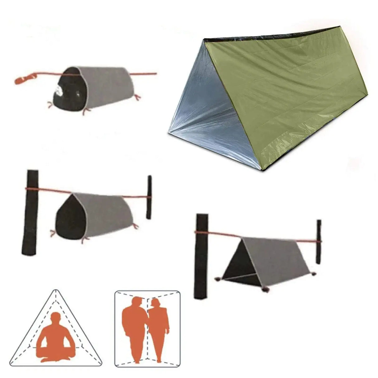 2 Person Emergency Shelter Bivy Survival Tent Kit Mylar Tube Tent Sleeping Bag Waterproof Outdoor SOS Thermal Blanket Reusable - Lootquake