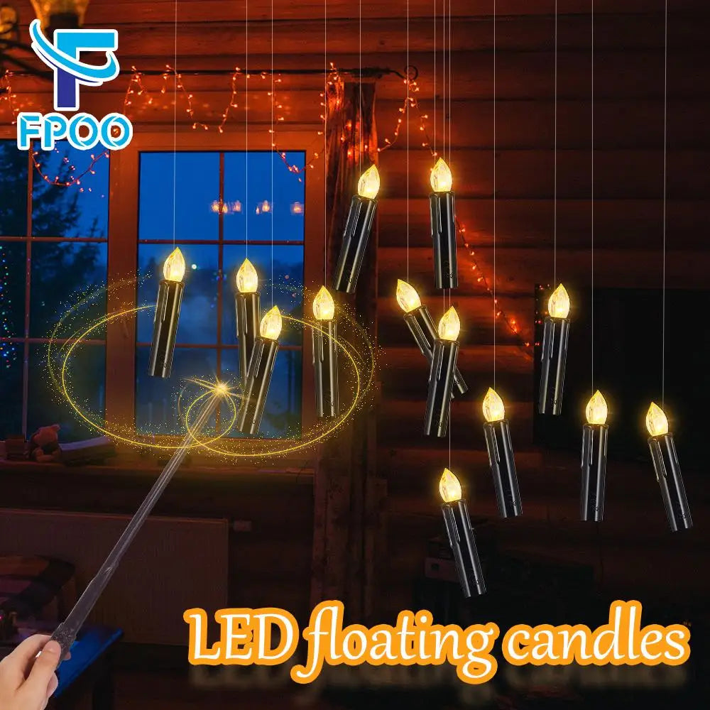 LED Floating Candle for Home Decoration, Flickering Flame, Timing Remote, Battery Operated, Halloween, Christmas,Black Candle