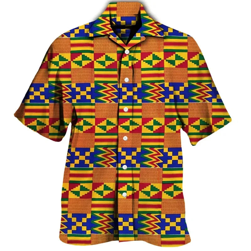 Colourful Bohemia African Graphic Shirts For Men Clothing Fashion Mens Short Sleeve Casual Y2k Lapel Blouse Summer Beach Tops - Lootquake