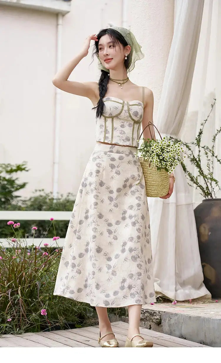 MISHOW Floral Camisole Skirt Separately Summer Adjustable Shoulder Straps Sleeveless Top Back Elastic Waist Skirts MXD14D0026 - Lootquake