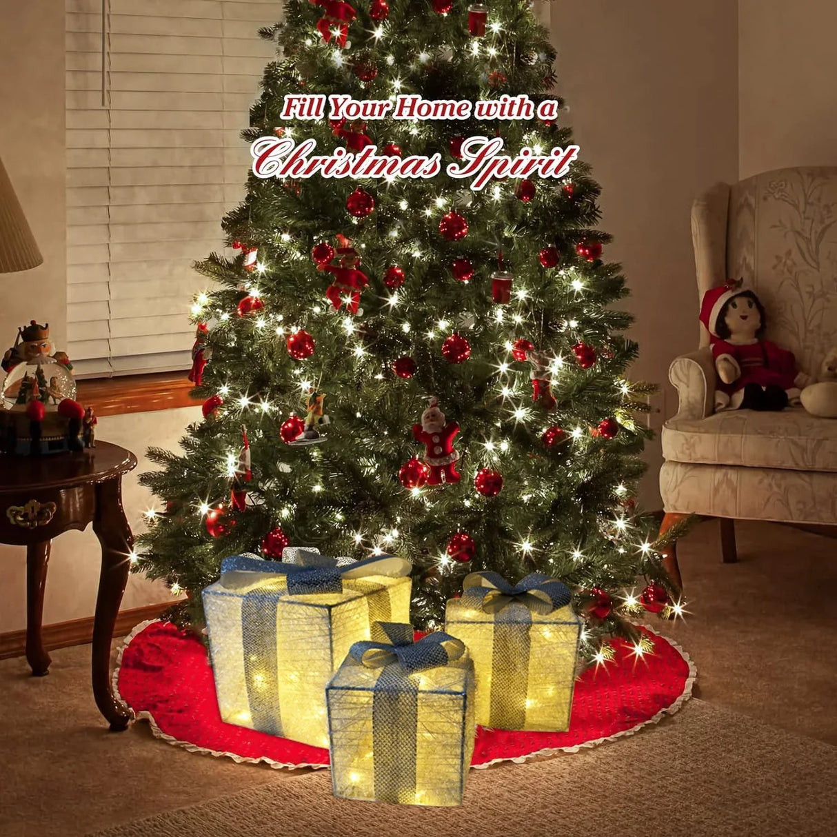 Juego de 3 cajas de regalo navideñas iluminadas con LED