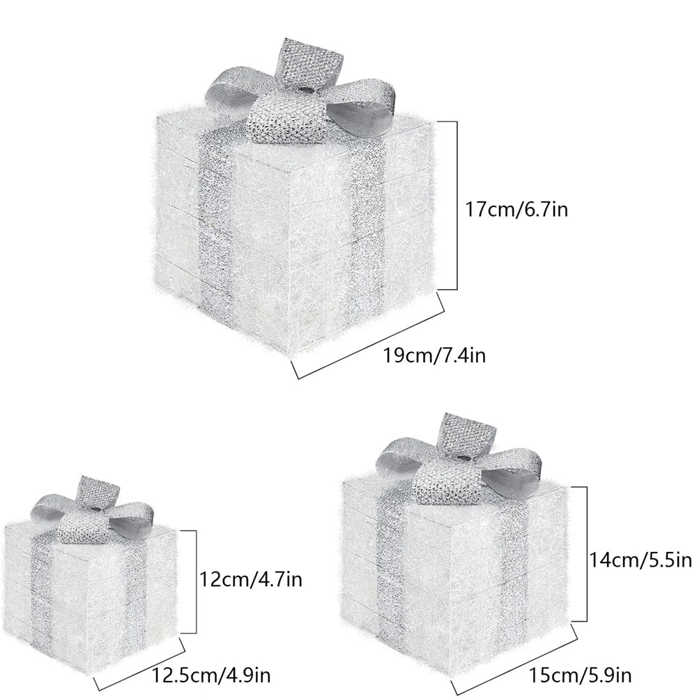 Juego de 3 cajas de regalo navideñas iluminadas con LED