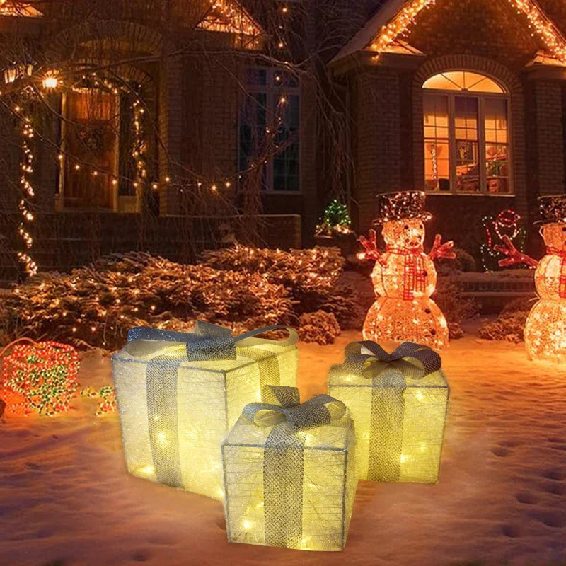 Juego de 3 cajas de regalo navideñas iluminadas con LED
