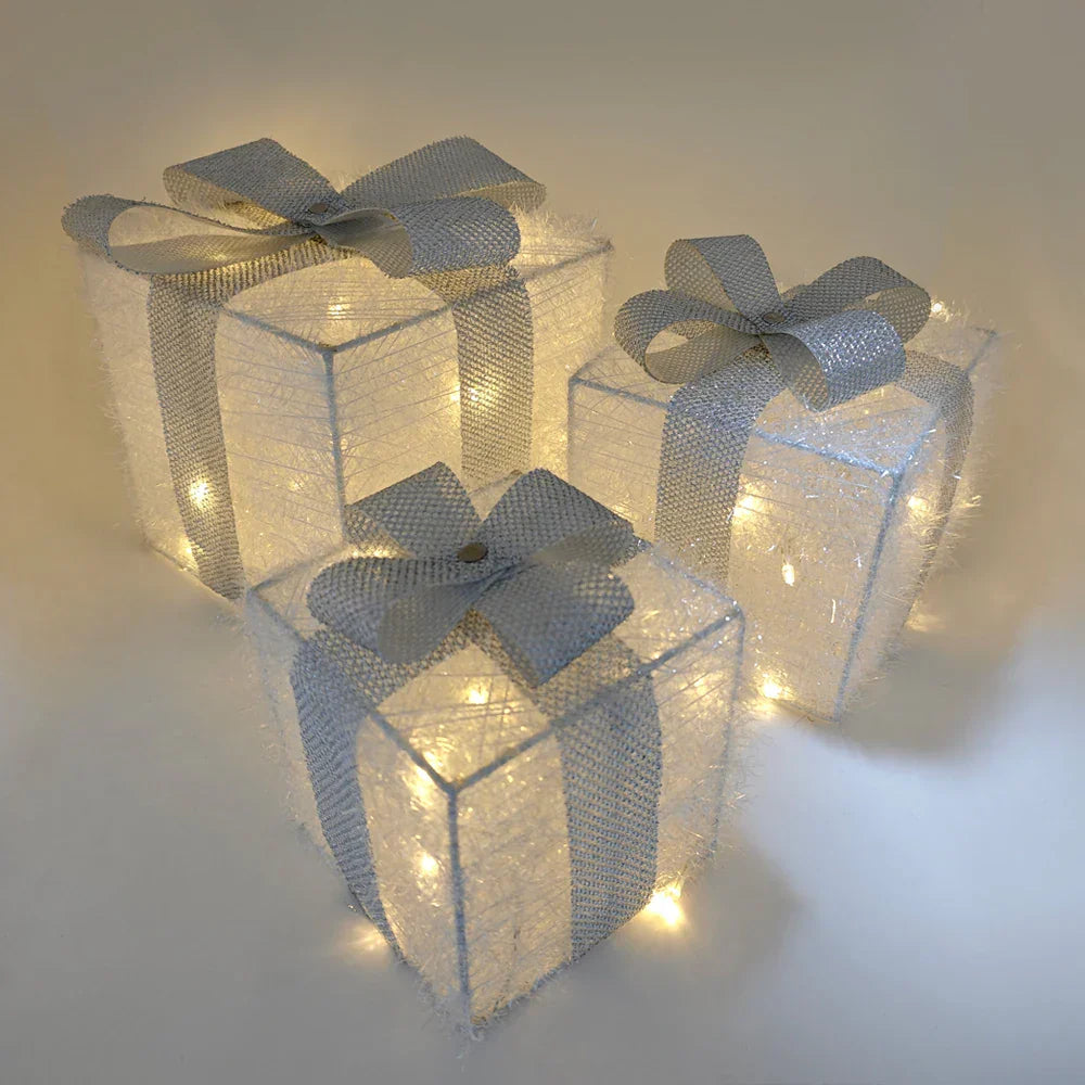 Juego de 3 cajas de regalo navideñas iluminadas con LED