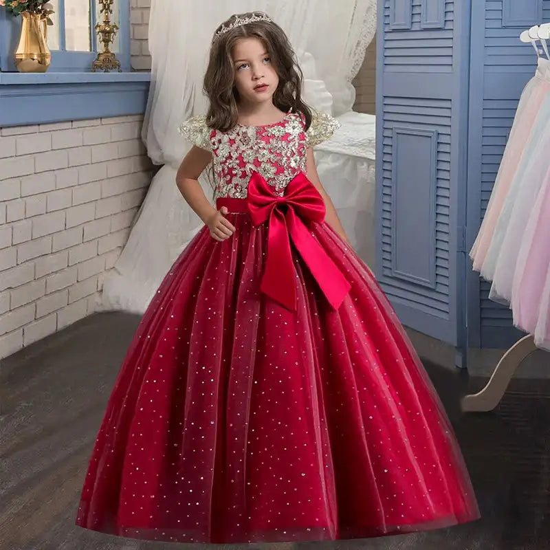 New Christmas Party Princess long dress children's dress children's gauze lace birthday party dinner ball big butterfly dress - Lootquake