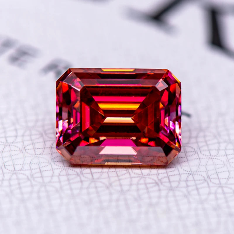 Moissanite Stone Emerald Cut Watermelon Red Color Lab Grown Gemstone Diamond Charms Woman Jewelry Making With GRA Certificate - Lootquake
