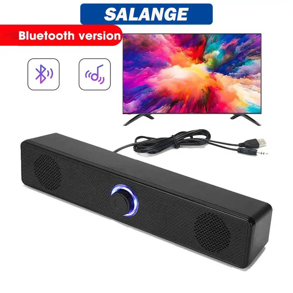 Altavoz Bluetooth Salange con cable USB, puerto de 3,5 mm, barra de sonido para PC, consola de juegos, teléfono inteligente, portátil, tableta, juego de escritorio negro largo