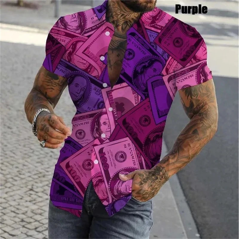 3D Print Dollar Pattern Shirts For Men Summer Short Sleeve Slim-Fit Button Up Casual Shirts Streetwear Mens Shirt Blouses Tops - Lootquake