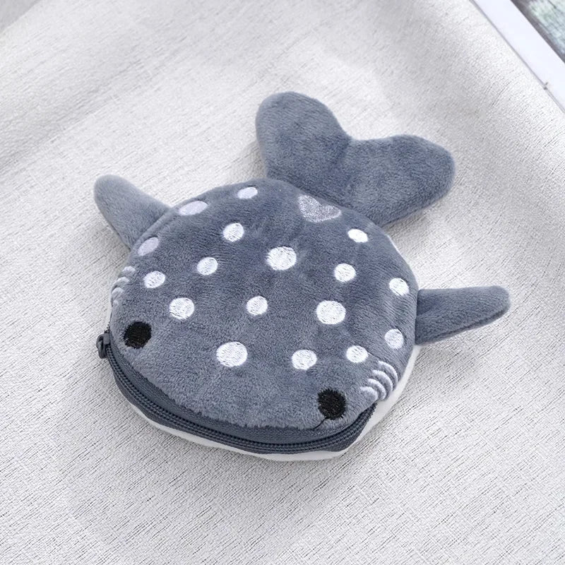 Fashion Cute Blue Shark Mini Whales Coin Purse Plush Zipper Coin Wallet Designer Women's Small Change Bag Key Earphone Pouch - Lootquake