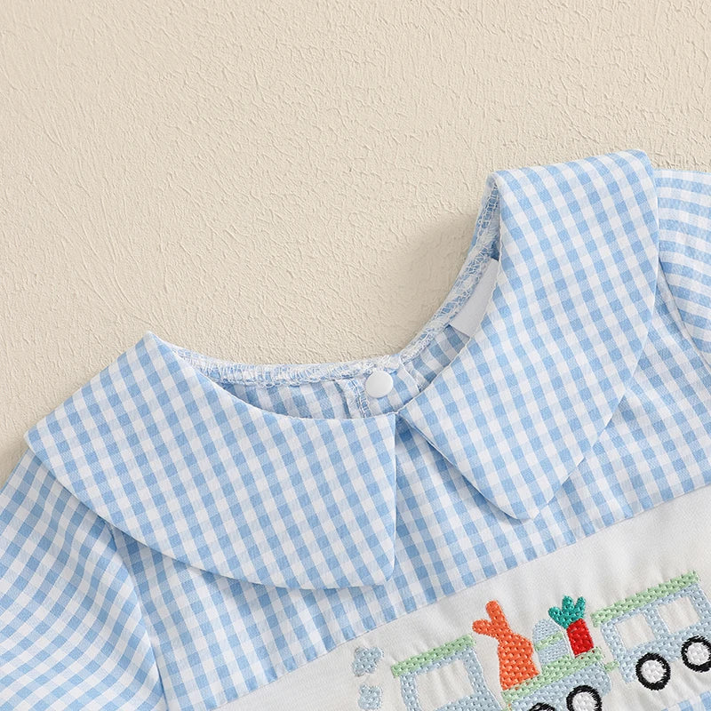 Infant Easter Bunny Romper Sleeveless Round Neck Train Embroidery Jumpsuit Baby Boy Newborn Playsuit Outfit Costume - Lootquake