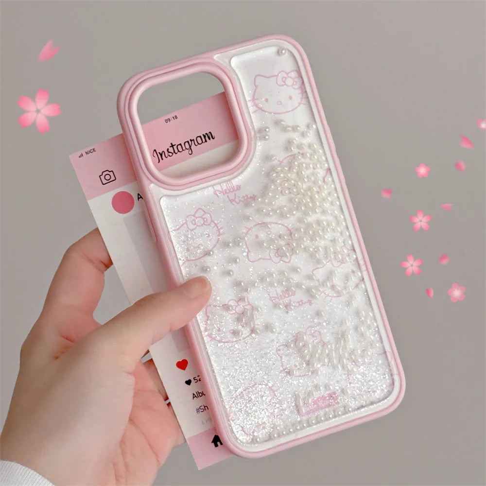 Bonita funda para teléfono de Hello Kitty en color rosa arenas movedizas