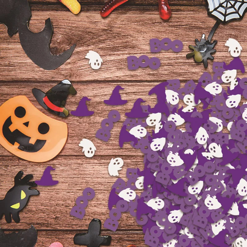 Décoration de bureau de fête d'Halloween avec confettis, paillettes, chapeaux magiques fantômes, décoration d'ambiance, papier déchiqueté