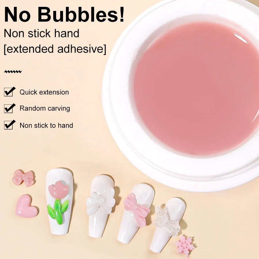 LIMEGIRL 15 g Gel d'extension d'ongles solide Gel UV antiadhésif pour photothérapie des mains Gel de construction rapide Conseils d'ongles Nail Art Gel de prolongation des ongles