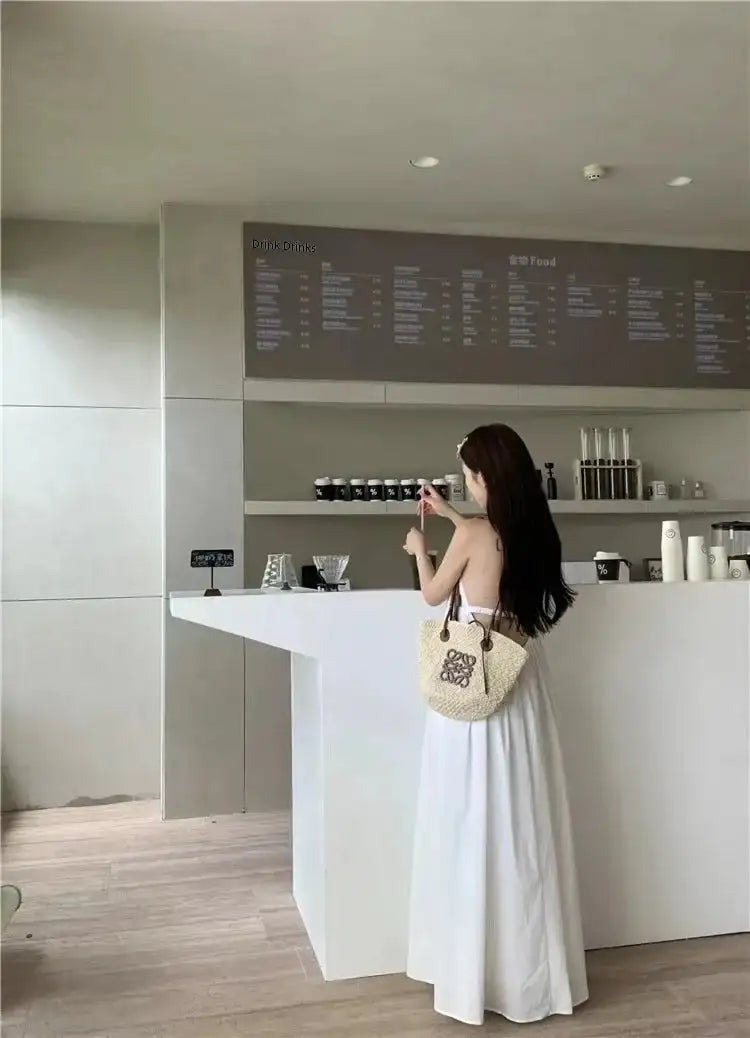 Robe de vacances d'été style thaïlandais, dos nu, col licou, anti-âge, photographie, plage, longue, ceinturée