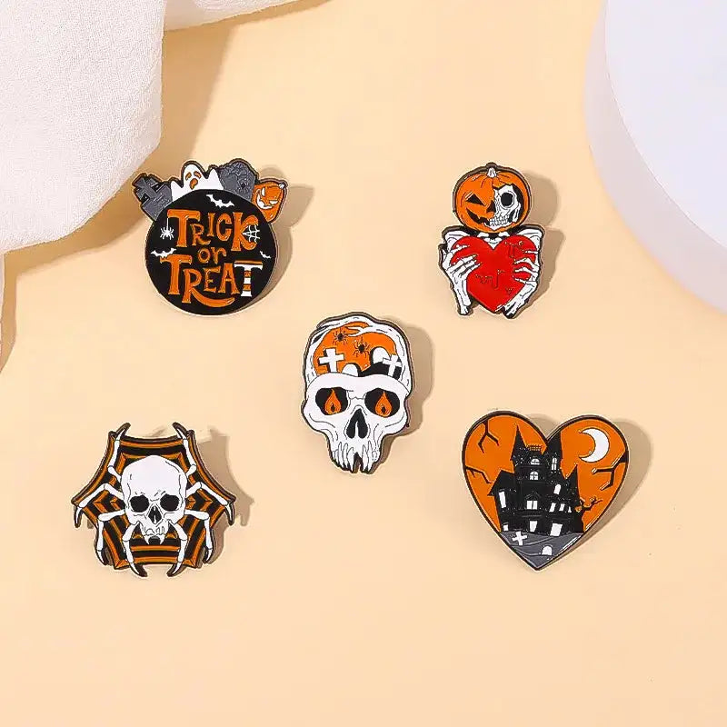 Punk Style Brooch Skull Rose Heart Brooch Halloween Cat Head Compass Wizard Hat Black Cat Alloy Brooches Enamel Badge Lapel Pins - Lootquake