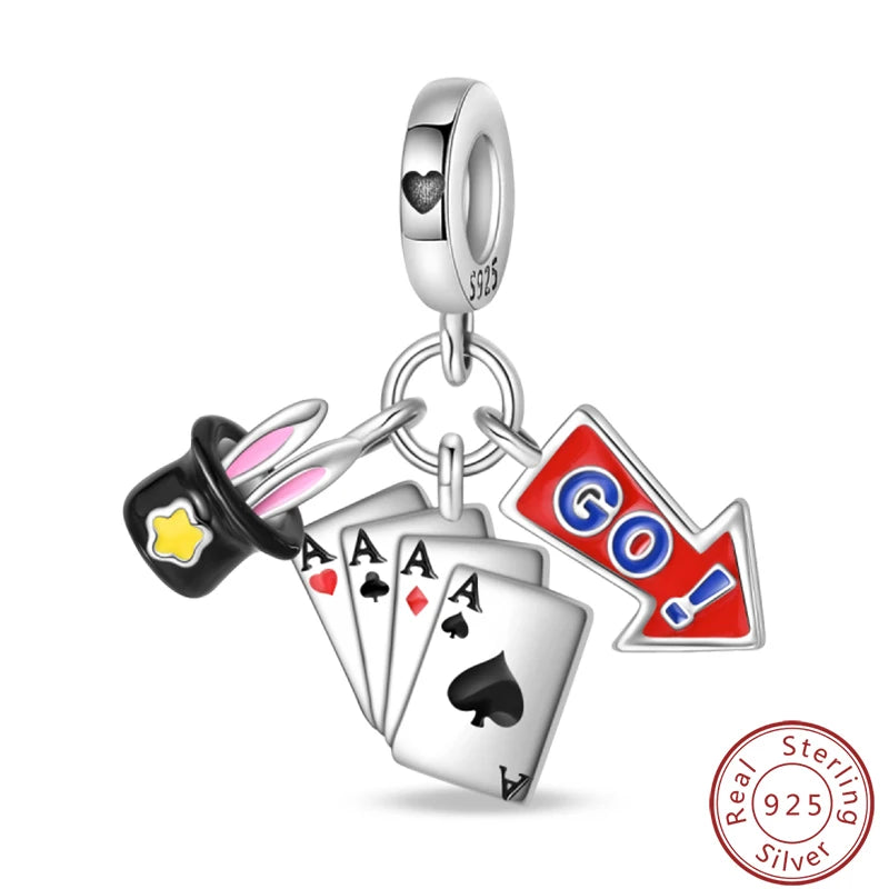 Ensemble de trois breloques en argent sterling S925, perles de 3 mm, motif princesse, golf, hamster, appareil photo, voyage, fabrication de bijoux fins