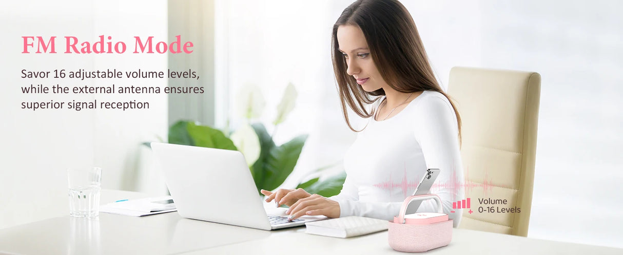 Enceinte Bluetooth 2500 mAh avec chargeur sans fil, radio FM et lumière réglable – Double enceinte portable pour chambre, bureau et cadeaux