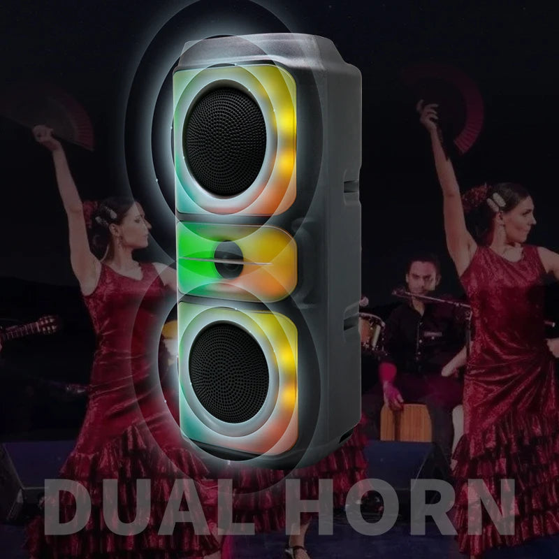 Altavoz Bluetooth para exteriores de gran tamaño, con subwoofer RGB, karaoke, doble bocina, columna inalámbrica portátil, sonido de graves, compatible con FM/TF