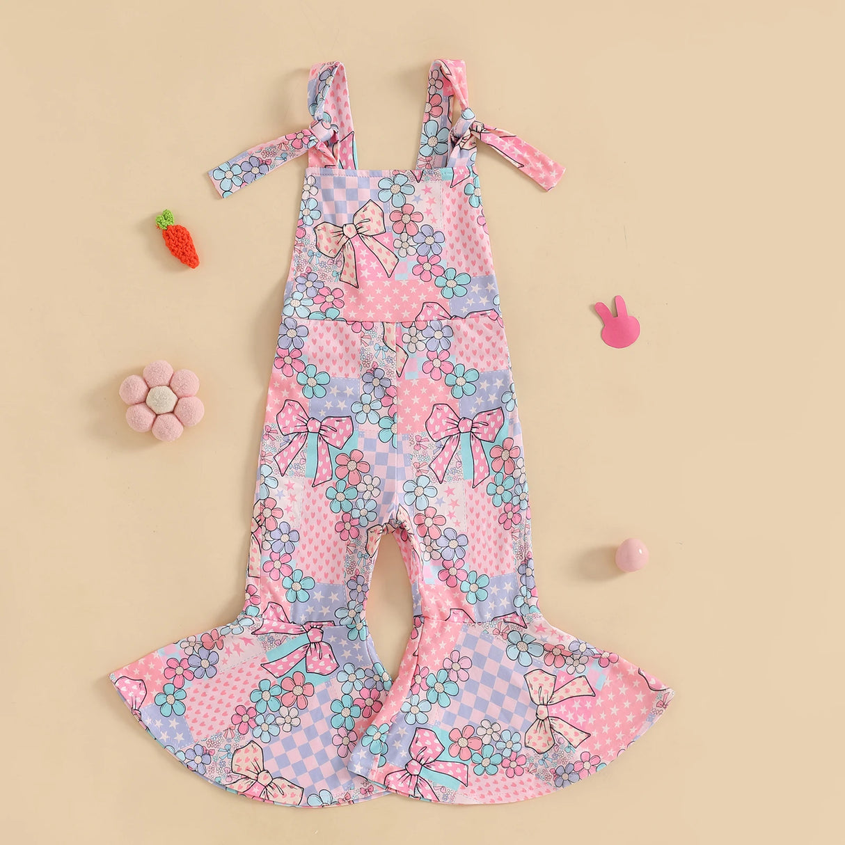 FOCUSNORM 0-4Y Lovely Little Girls Easter Rompers Pants 3 Style Sleeveless Floral Rabbit Print Jumpsuit Suspender Pants - Lootquake