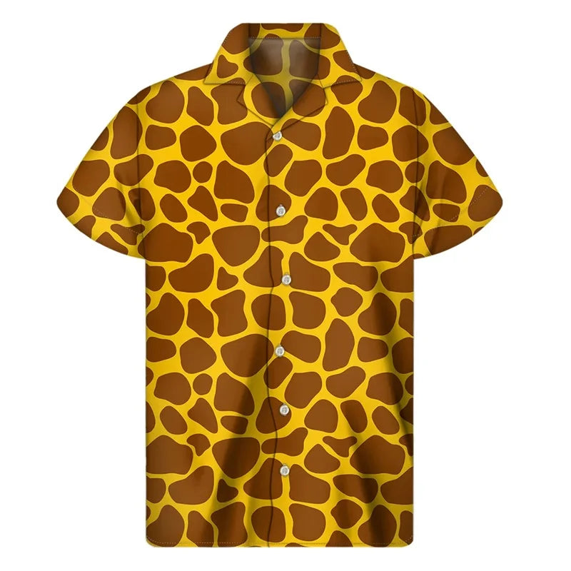 3D Printed Black And White Giraffe Pattern Hawaii Shirts Mens Short Sleeve Big Size Beach Shirts Funny Giraffe Party Blouse Tops - Lootquake