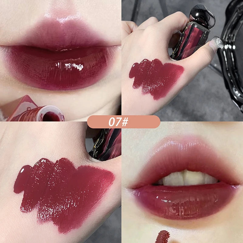 Brillo labial morado oscuro, ligero, duradero, transparente, hidratante, espejo, tinte labial rosa melocotón, taza antiadherente, lápiz labial líquido, maquillaje
