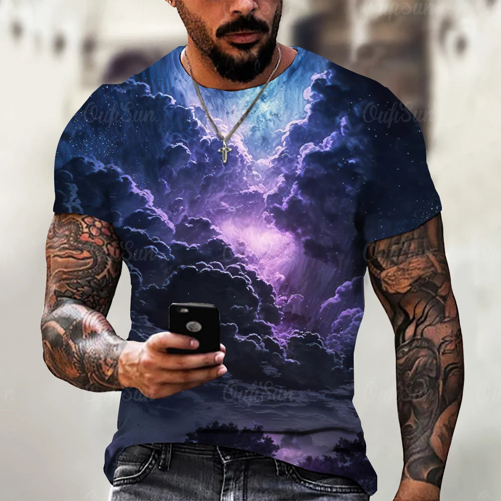 Men's T Shirt 3d Lightning Print Mens Short-Sleeved Tops Summer Street Fashion T-Shirt for Men Casual Tees Oversized Clothing XL - Lootquake