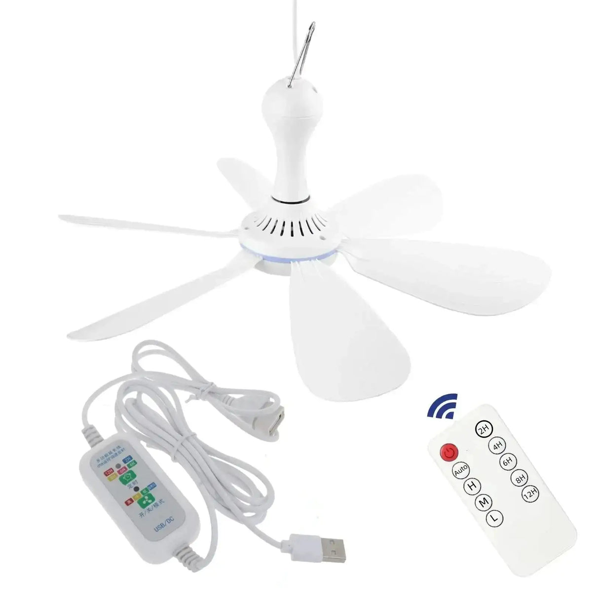 Silent 6 Leaves USB Powered Ceiling Canopy Fan with Remote Control Timing 4 Speed Hanging Fan for Camping Bed Dormitory Tent New - Lootquake