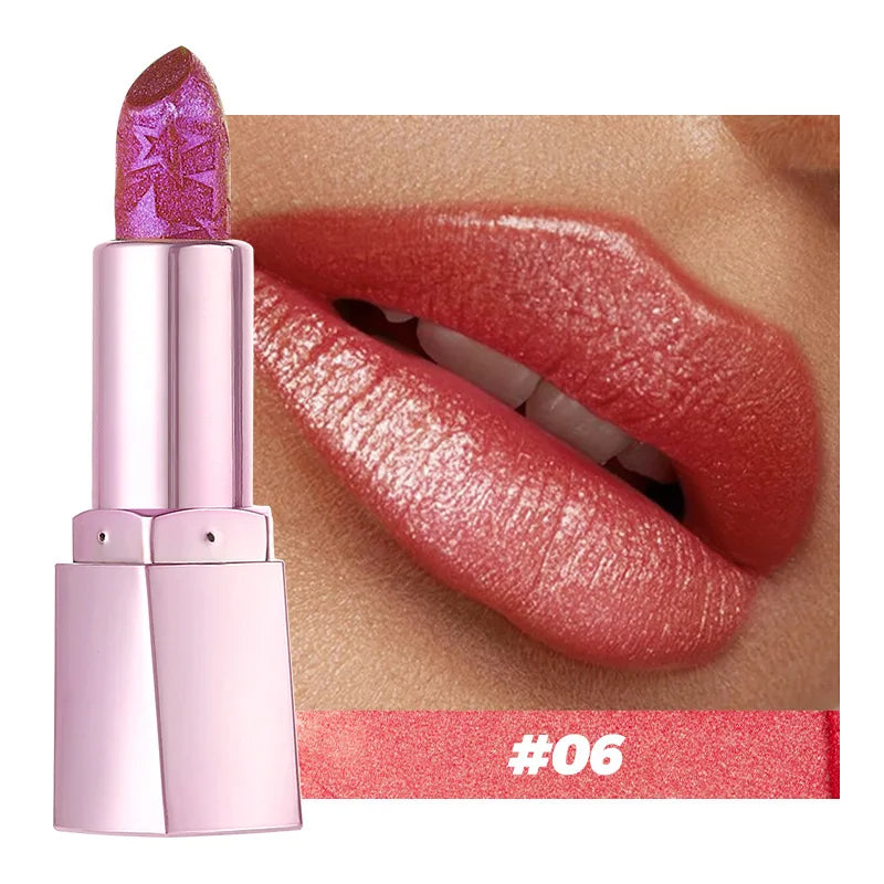 Lápiz labial brillante con brillo perlado, hidratante y de alto brillo, duradero y no pegajoso, maquillaje sensual con efecto perlado.