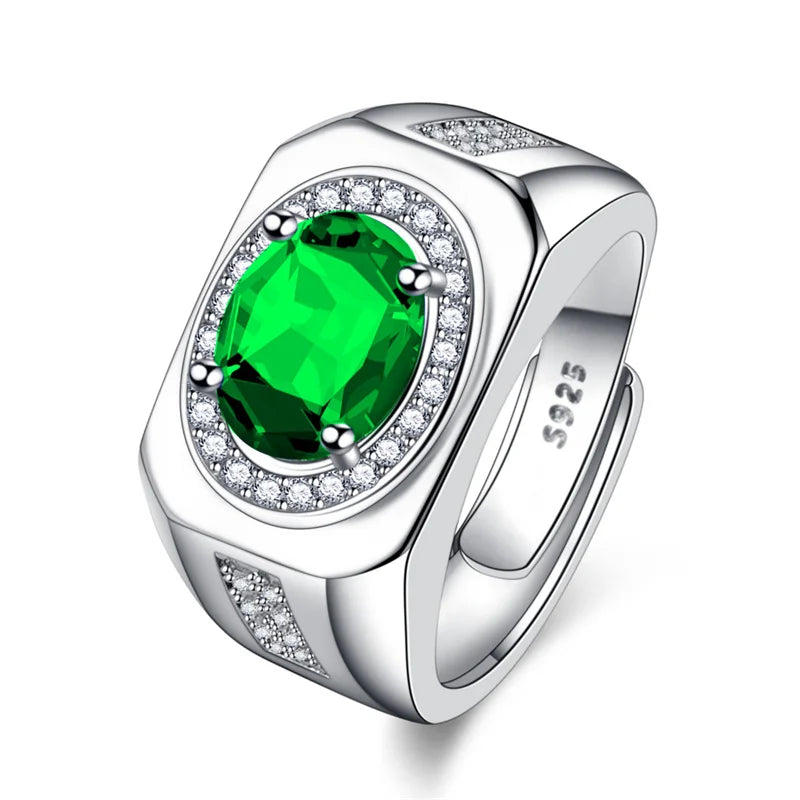 Men Ring Adjustable Top Grade Crystal Oval Ring Silver 925 Male Finger Accessories Boyfriend Engagement Accessories - Lootquake