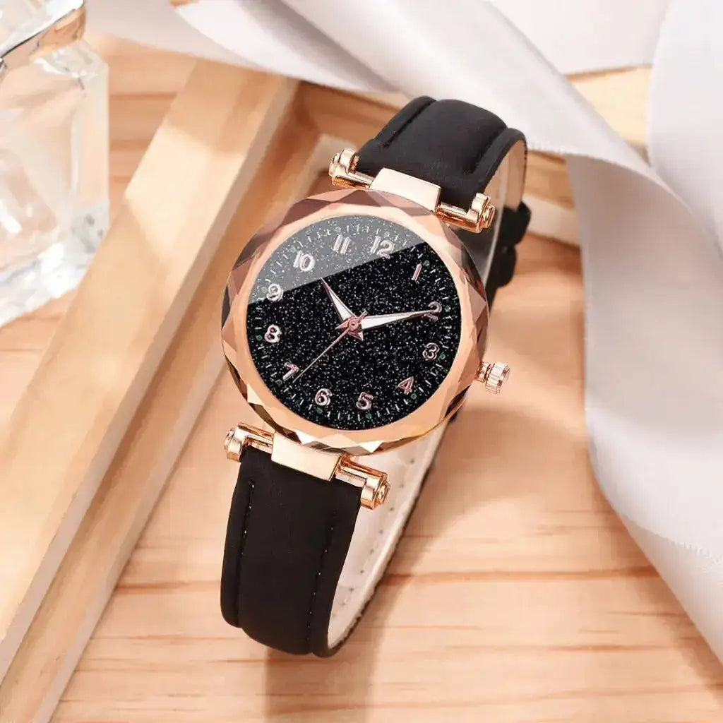 5pcs Set Womens Watches Set Ladies Fashion Watch Black Female New Simple Casual Womens Analog WristWatch Bracelet Gift No Box - Lootquake