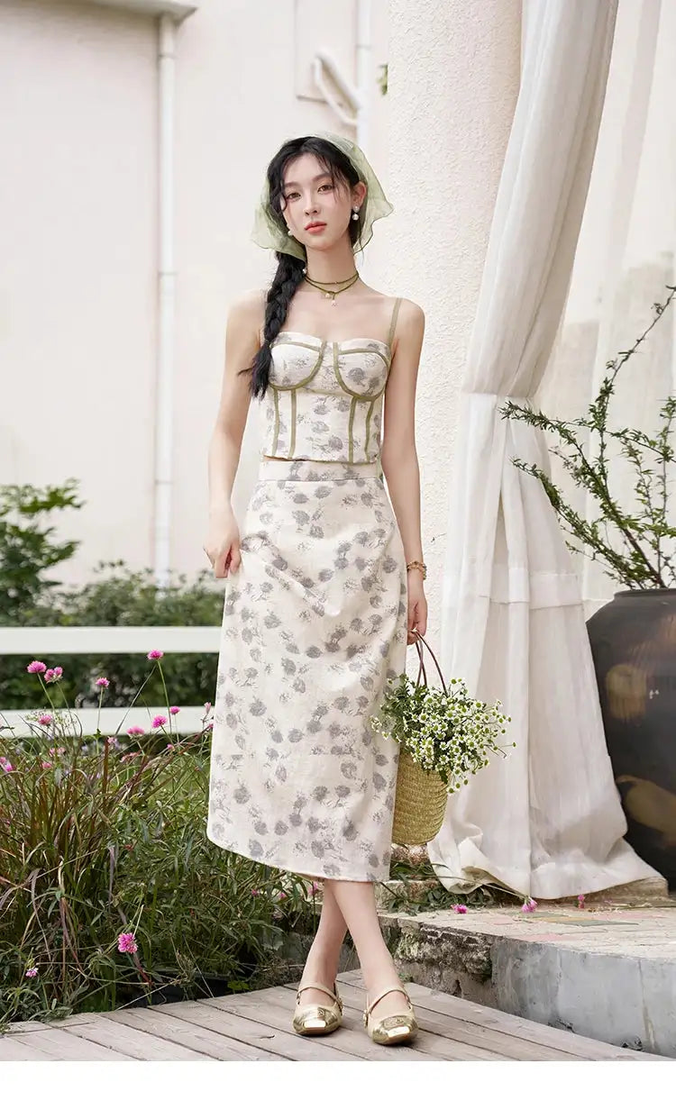 MISHOW Floral Camisole Skirt Separately Summer Adjustable Shoulder Straps Sleeveless Top Back Elastic Waist Skirts MXD14D0026 - Lootquake