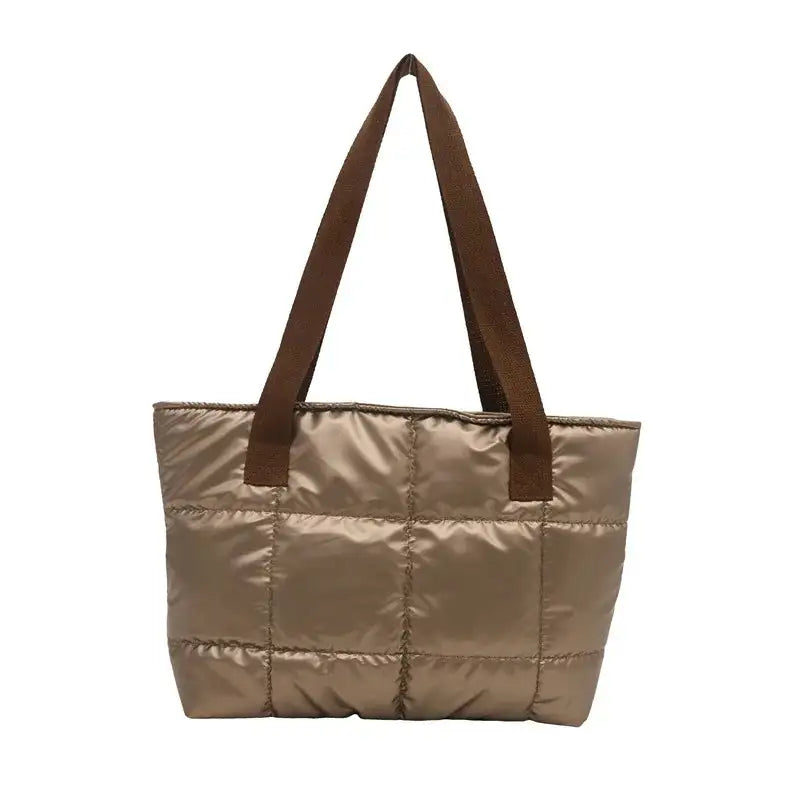 Fashion Ladies Tote Handbags Large Capacity Cotton Padded Shopping Bag Rhombus Portable Handbag Quilted Solid for Leisure Travel - Lootquake