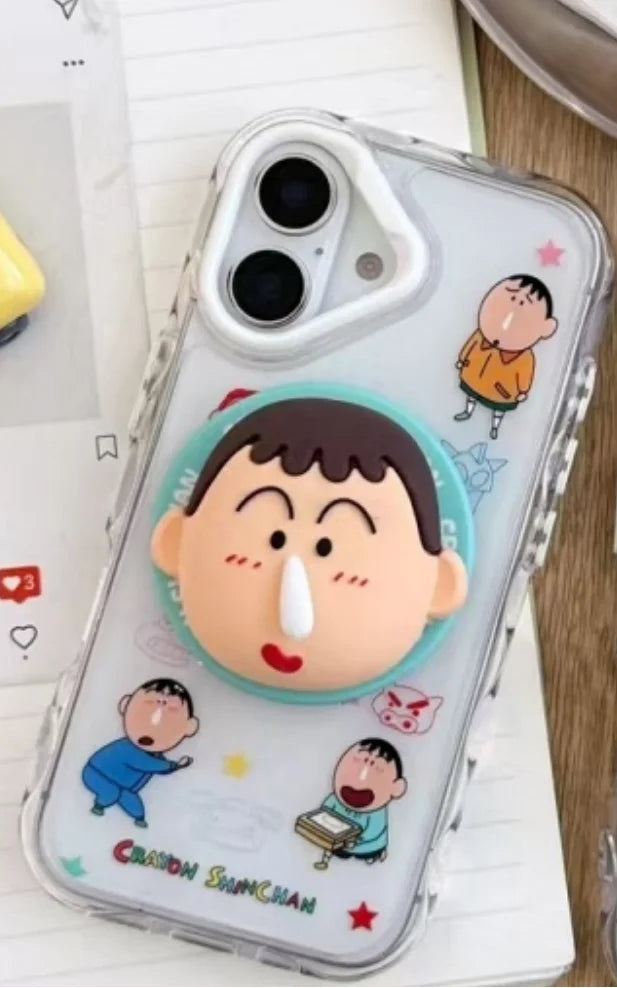 Cute Anime Funny snot Boochan Crayon Shin-chan Magnetic Holder Magsafe Wireless Charge Case For iPhone