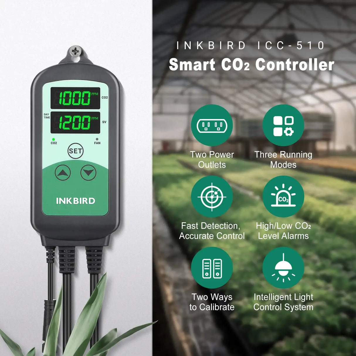 INKBIRD ICC-510 CO2 Controller Day and Night Smart Carbon Dioxide Controller with High and Low CO2 Alarm for Grow Room,Grow Tent - Lootquake