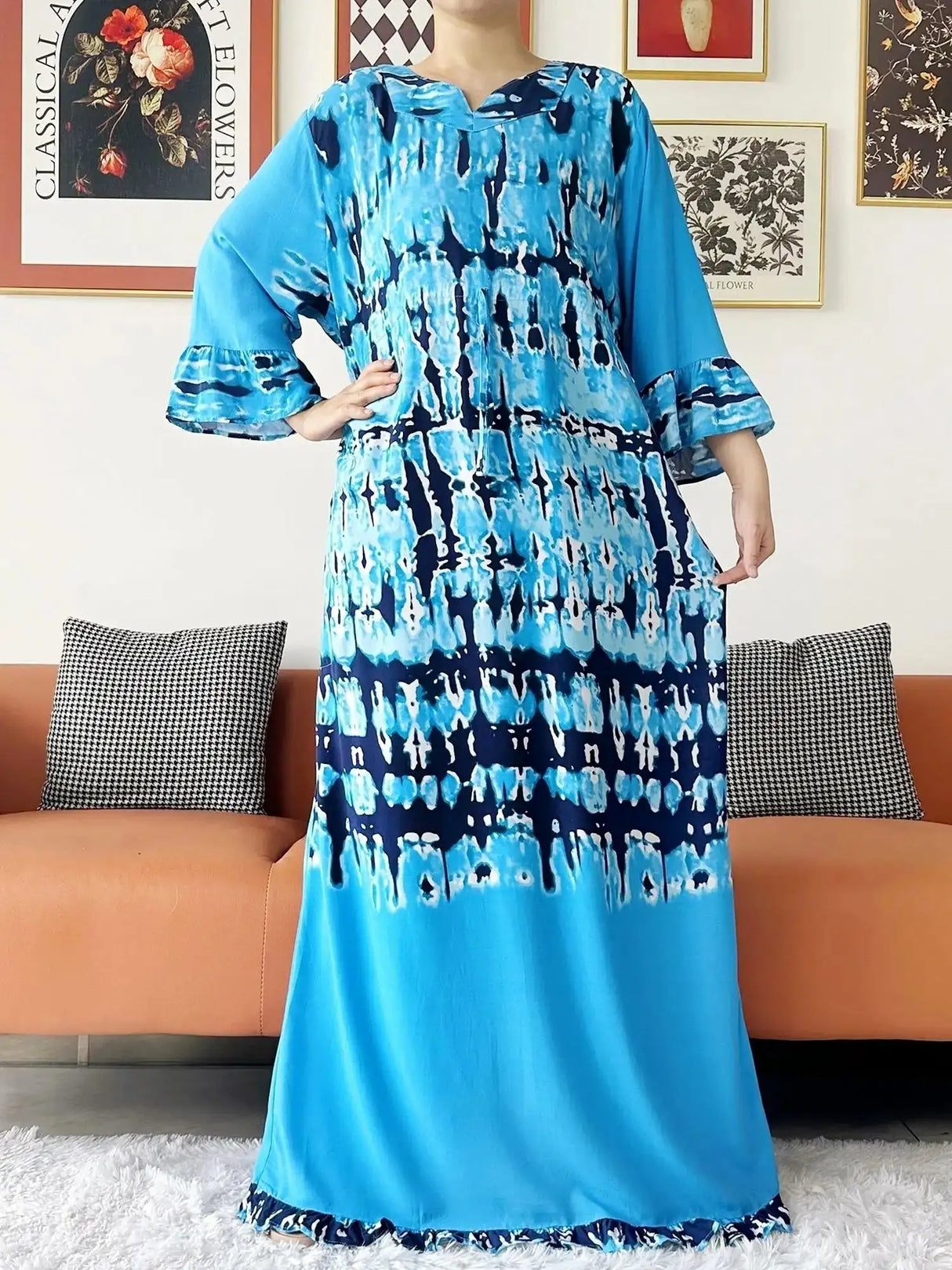 New Style African Dashiki Print Long Sleeve Loose Cotton Elegant Women Abaya Long Dress Summer Maxi Casual Dresses Vestidos