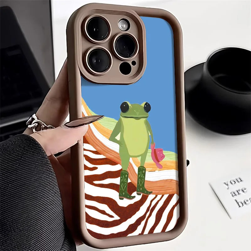 Divertida funda de silicona suave con forma de rana para iPhone
