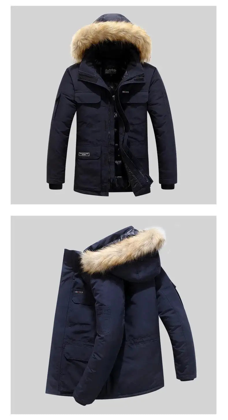 New Men Parkas Coat Windbreaker Big Pockets Wholesale Winter Parkas Men Thicken Coat Fur Hooded Jacket Overcoat Keep Warm Male - Lootquake