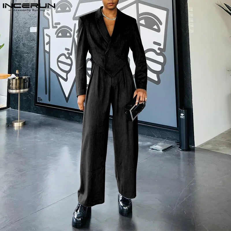 INCERUN 2023 Men Sets Solid Color Autumn Lapel Long Sleeve Irregular Blazer & Pants 2PCS Streetwear Fashion Men's Casual Suits - Lootquake