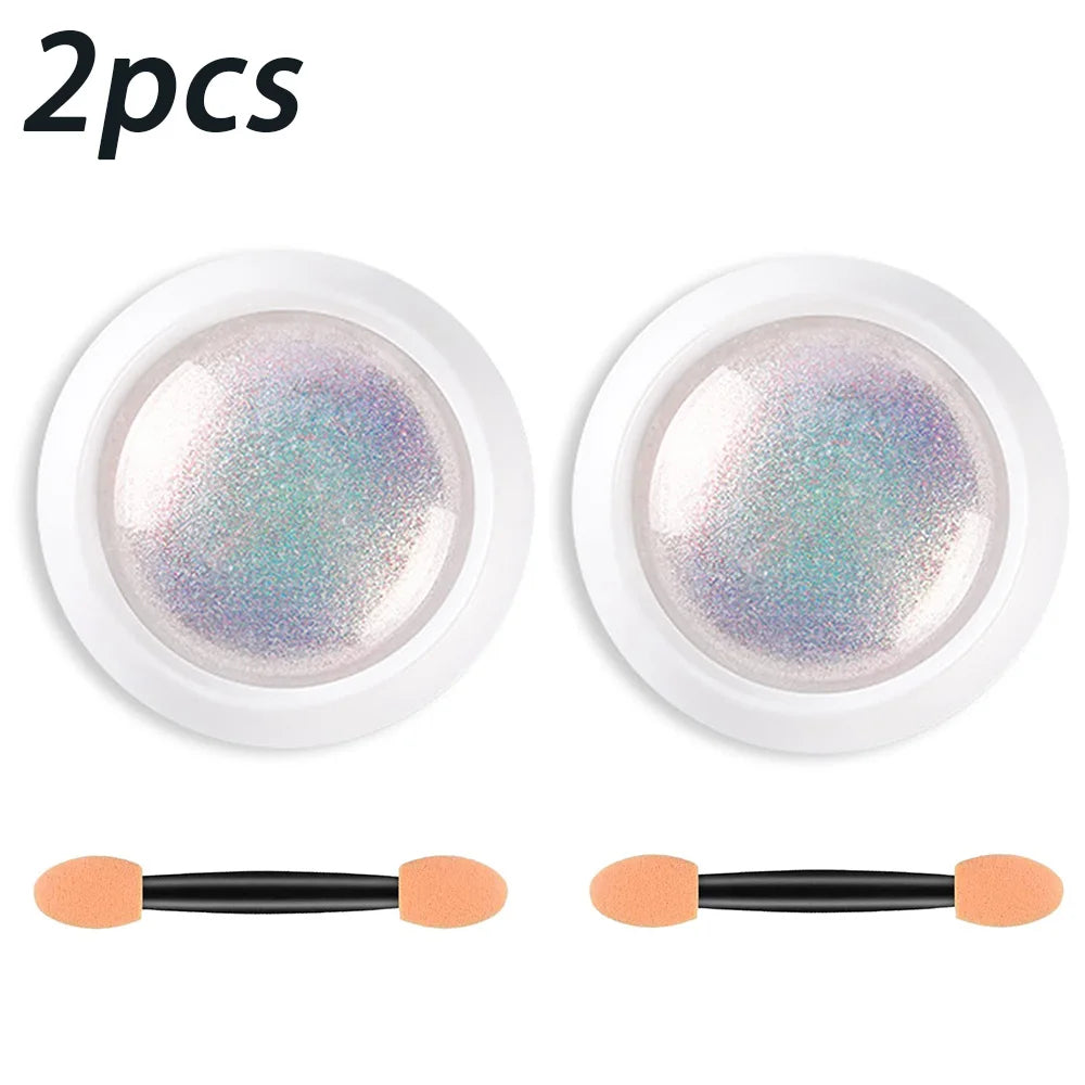 1/2PC Pearl White Mermaid Aurora Chrome Nail Powder Metallic Neon Rainbow Dust Nail Art Gel Polish Supplies Mirror Chrome Powder