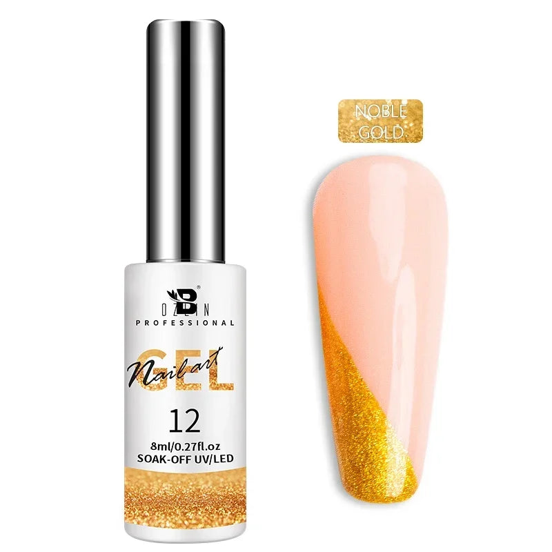 Esmalte de uñas en gel semipermanente, efecto espejo metálico, cromado, superbrillante, francés, UV LED, 5 ml, dorado y plateado.