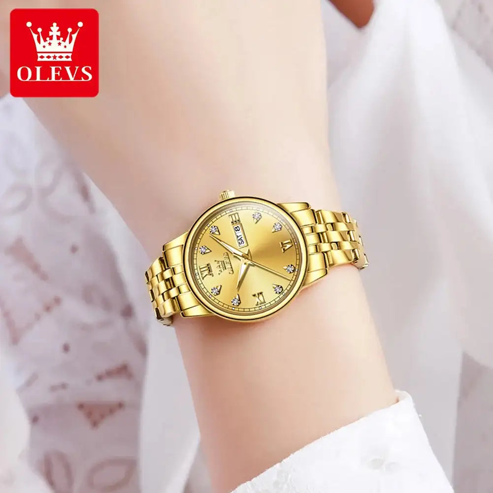 OLEVS Luxury Brand Quartz Watch for Women Stainless Steel Waterproof Ladies Wristwatch Fashion Diamond Dial Women's Watch New In - Lootquake