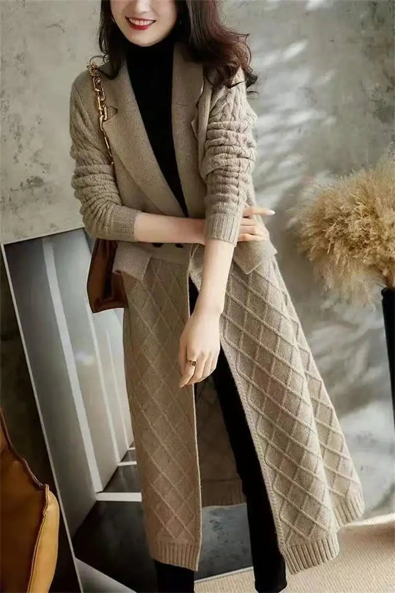 Korean French Style Cashmere Sweater Ladies Wool Windbreaker Cardigan New Autumn Winter Women Knitted Sweater Long Cardigan Coat - Lootquake