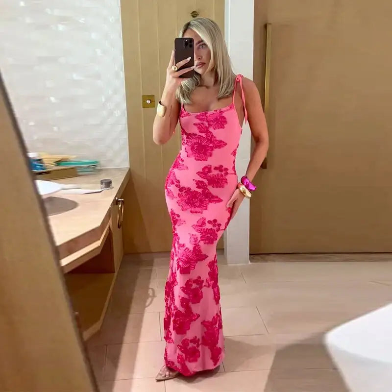 3D Flowers Mesh Patchwork Maxi Dresses Women Sleeveless Embroidered Floral Long Dress Elegant Evening Party Wedding Gowns - Lootquake