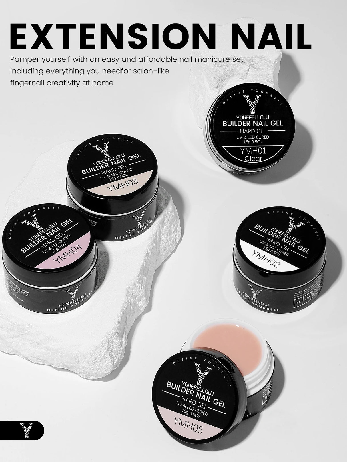 Esmalte de uñas en gel YOKEFELLOW de 15 g, color rosa nude, transparente, para construcción, extensión, remojo, UV LED, acrílico.