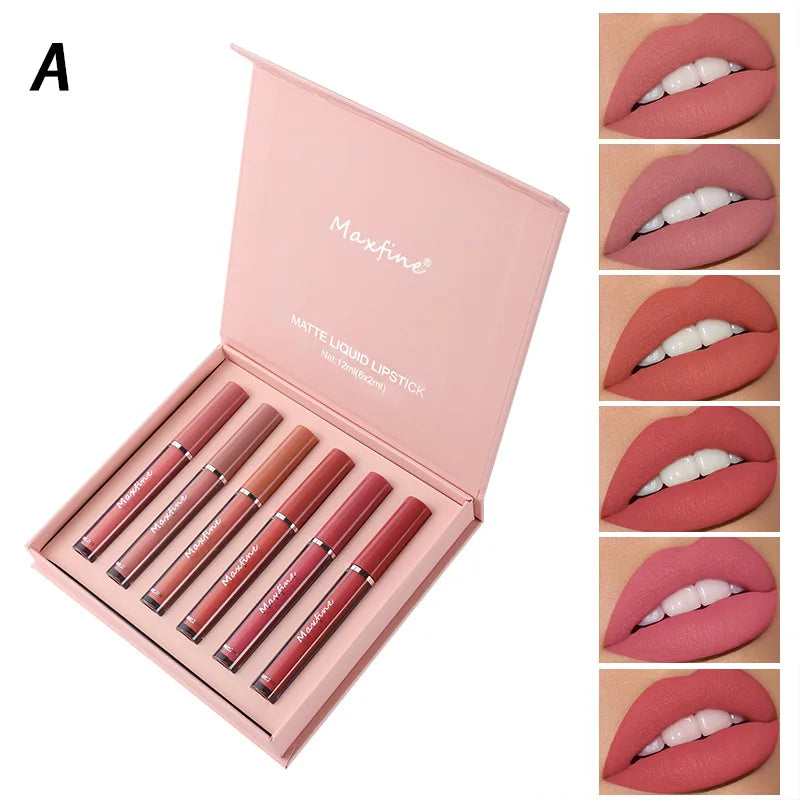 Coffret de 6 rouges à lèvres mats, brillants à lèvres lisses et durables, waterproof et hydratants, coffret cadeau pour les fêtes
