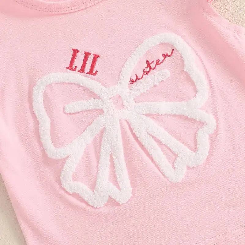 Cute Matching Baby Toddler Brother Outfit Bow Fly Sleeve Tops Elastic Waist Ruffle Shorts 2 Piece Summer Set for Siblings - Lootquake