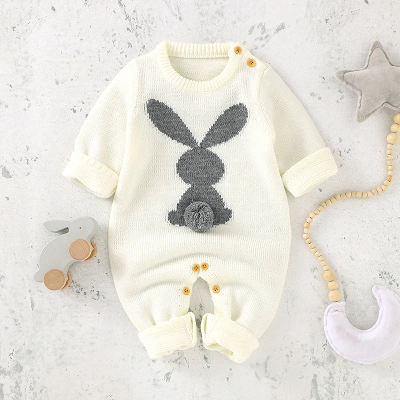 Spring Baby Rompers Long Sleeve Rabbit Knit Newborn Boy Girl Easter Jumpsuits Playsuits One Piece Infant Unisex Overalls Clothes - Lootquake